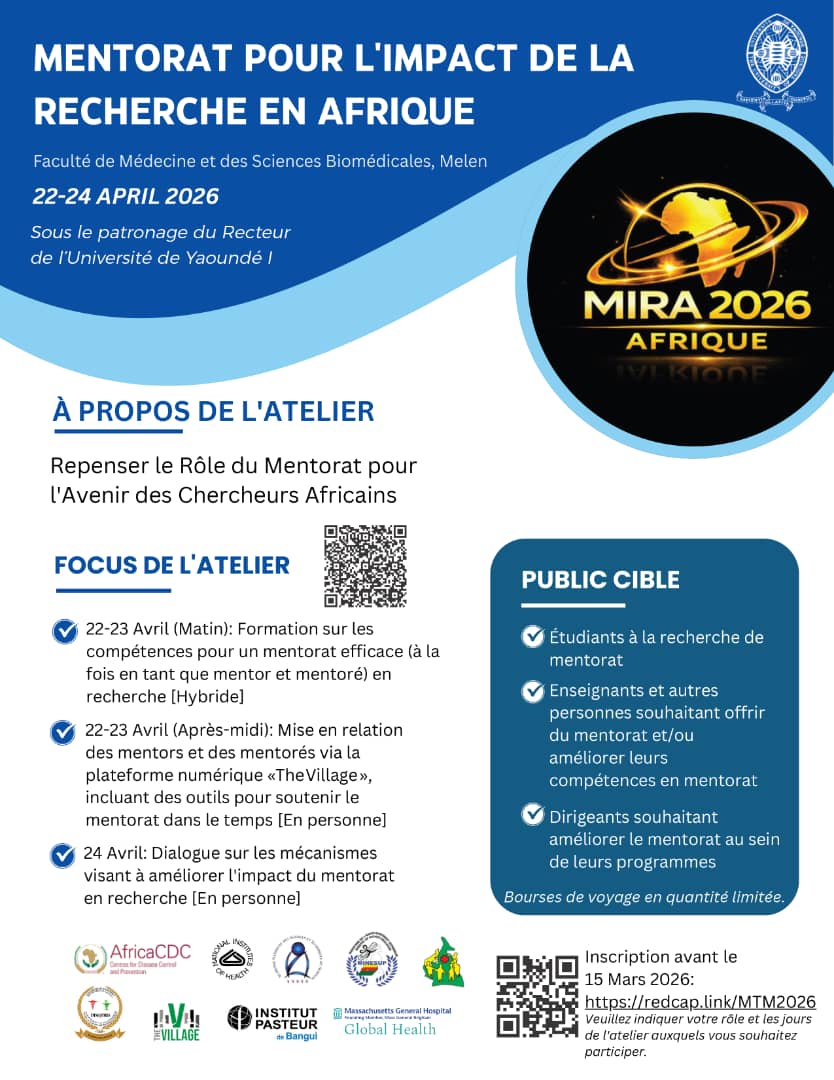 Invitation – Atelier : Repenser le mentorat pour l’avenir des chercheurs africains   22 – 24 avril 2026 | Université de Yaoundé 1